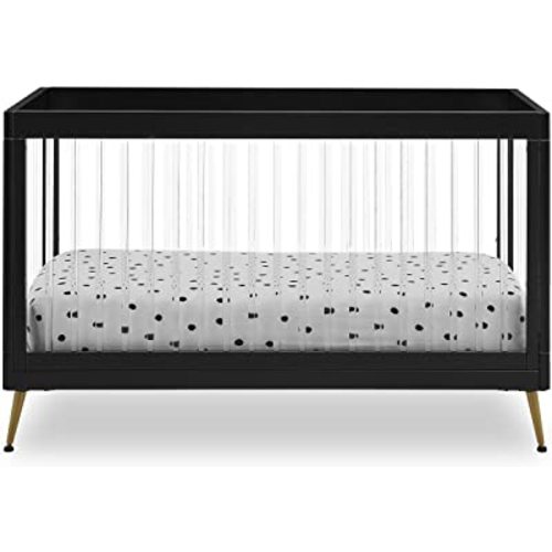 Delta Children Sloane 4-in-1 Acrylic Convertible Crib - Includes Conversion Rails, Black w/Melted Bronze