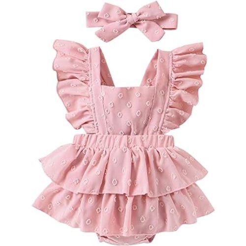 YOUNGER TREE Toddler Baby Girl Ruffled Sleeveless Romper Casual Summer Jumpsuit Cotton Linen Clothes