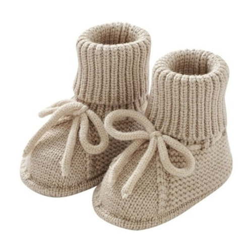 Xfvqtps Baby Booties Knitted Crochet Solid Color Lace up Bow Mid Tube Non Slip Soft Comfortable Warm Winter House Shoes Prewalker Khaki