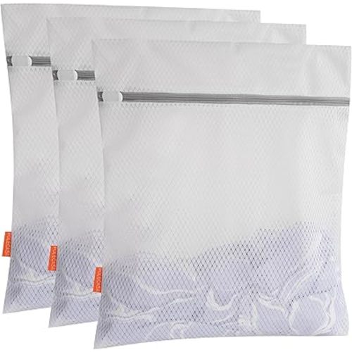 Polecasa Heavy Duty Diamond Mesh Laundry Bags for Delicates – 3 Pack with Sturdy Zipper for Shirts,Lingerie, Bras, Baby Clothes, Underwear – Washing Machine & Dry Safter 16 x 20 Inches(3 Large)