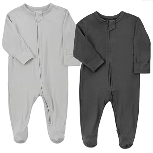 Aablexema Baby Footie Pajamas Zipper - Rayon from Bamboo Infant Footed Pjs with Mittens Sleepwear Jammies