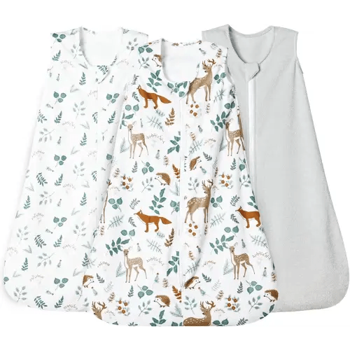 david's kids 3 Pack Micro Fleece Baby Sleep Sack 0-6 Months, Soft Baby Wearable Blankets with 2-Way Zipper, Comfy Sleeping Bags for Infant Newborn Boys Girls Neutral, Small Size, Animal Forest