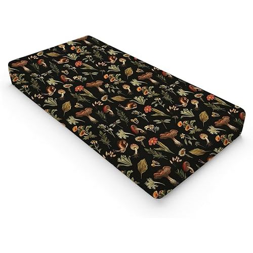 Vintage Mushroom Forest Baby Changing Pad Covers Retro Mushrooms Snail Flowers Leaves Nursery Diaper Changing Table Sheets for Boy Girl Soft Breathable Stretch Fitted Change Table Mats 32''x16''