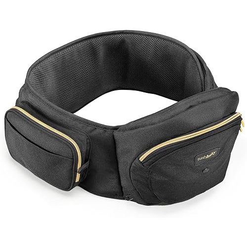 Tushbaby - Safety-Certified Hip Seat Baby Carrier - Mom’s Choice Award Winner, Seen on Shark Tank, Ergonomic Carrier & Extenders for Newborns & Toddlers (Carrier, Black/Gold)