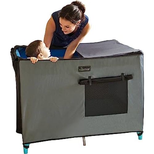 SnoozeShade Pack and Play Blackout Tent - Crib Canopy for Toddler Travel Bed, Award-Winning and Safety Tested Baby Travel Essential to Block 94% of Light, Breathable Tent Cover for Baby Pack and Play