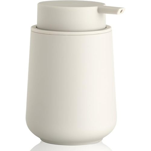 Matte Beige Liquid Hand Soap Dispenser Plastic 11 oz - Modern Minimalist Style for Bathroom & Kitchen Countertop Refillable