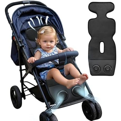 Baby Stroller Cooling Pad with Air Conditioning System, Timer Setting, 3-Speed Adjustable Levels, Breathable Cooling Cushion Liners, Suitable for Stroller Seat Dining Chair (Black&Timer)