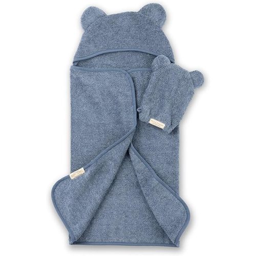 Bella Tunno Baby Bath Towel and Wash Mitt Set – Soft Absorbent Hooded Towels and Mitt-Style Baby Washcloths, Oeko-TEX Certified (Rain)