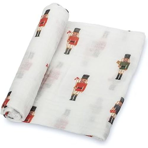 LollyBanks Muslin Swaddle Blanket | 100% Cotton | Newborn and Infant Blanket | Large 47 x 47 inches for Girls | Light Weight and Breathable | Nutcrackers Christmas Theme