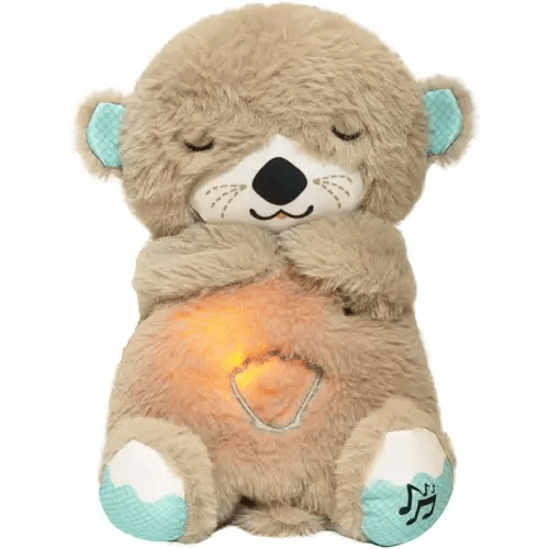 Baby Sound Machine Breathing Otter, Sensory Details Music Lights Rhythmic Breathing Motion Musical Baby Toy Plush for Newborns (Battery Not Includ) (Grey)