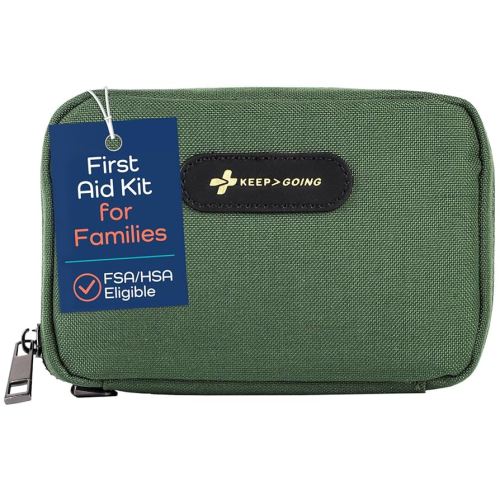Keep Going Travel First Aid Kit for Kids – 130 Pc. for Car, Purse, Diaper Bag, Backpack, & Suitcase, with Latex-Free Bandages – 7 x 5 x 2 in. Travel First Aid Kit TSA-Approved