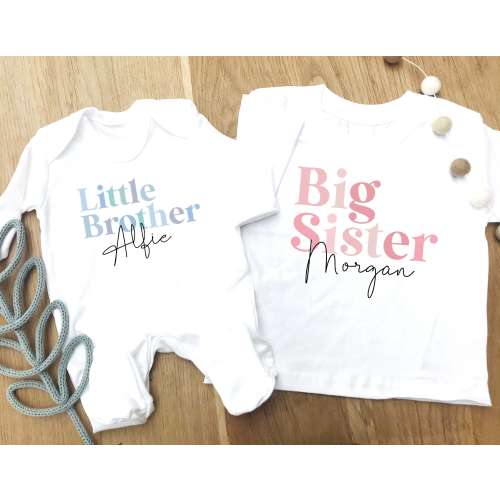 Siblings matching t-shirt and baby grow, New baby, Gift for Brother, Sister gift, Matching clothes for Siblings, personalised top