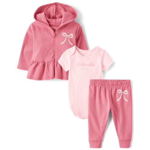 Baby Girls Bow 3-Piece Outfit Set - Pink