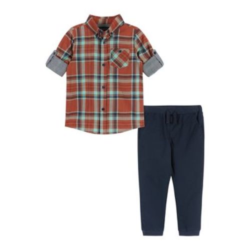 Andy & Evan Infant Boys Rust Plaid Two-Faced Buttondown Set Brown, Size 3-6 Months.