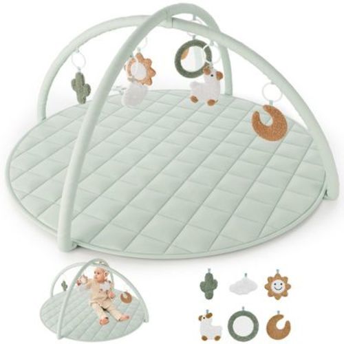Baby Play Gym & Tummy Time Mat - Soft Cotton Mat With 6 Toys For Boys/girls - Stylish Activity Playmat For Infant Development & Playroom Decor