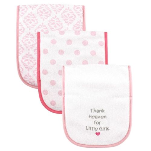 Luvable Friends Baby Girl Cotton Burp Cloths With Fiber Filling 3pk, Girl Thank Heaven, One Size