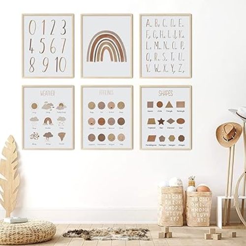 LIYAOLI Abc Wall Decor Boho Rainbow Nursery Decor Playroom Wall Decor 11 x 14 inch Set of 6 Unframed Art Prints Abc Letters for Classroom Wall Nursery Decor Neutral
