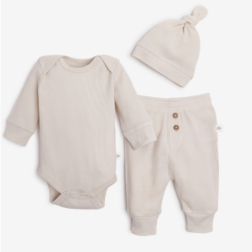 Tiny Kind Waffle 3 Piece Set - Rose, 3-6 M