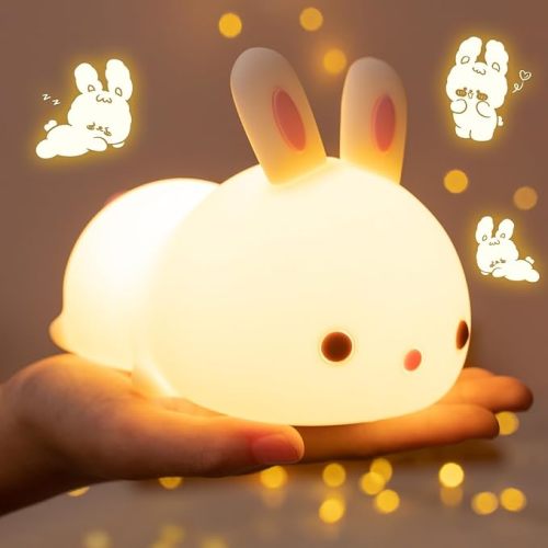 One Fire Night Light for Kids, 16 Colors Bunny Toys Cute Lamp, Soft Silicone Baby Night Light, 1200mAh Portable Dimmable Touch Lamps, Kawaii Room Decor, Easter Bunny Gift for 0-13 Year Old Girl Teens