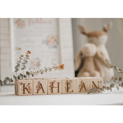 Floral Wood Alphabet Blocks | Personalized Name | Custom Name Blocks | Handmade Wood Blocks | Botanical Baby Shower | Floral Nursery Decor