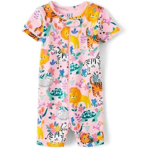 The Children's Place Baby Girls' and Toddler Snug Fit 100% Cotton Short Sleeve Zip-Front One Piece Footless Pajama