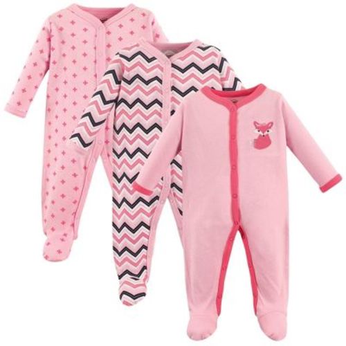 Luvable Friends Baby Girls Cotton Snap Sleep and Play 3pk, Foxy, 3-6 Months