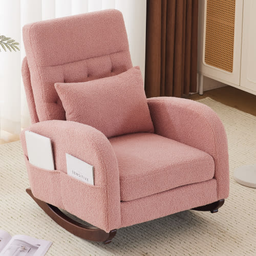Ktaxon Rocking Accent Chair Glider Reading Chair Comfy Teddy Velvet Upholstered Single Sofa Rocker for Living Room, Nursery, Bedroom Pink