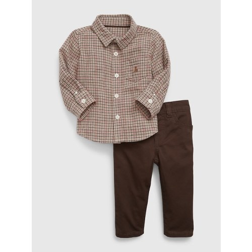 Baby Plaid Outfit Set in woodsy brown, size: 3-6 M