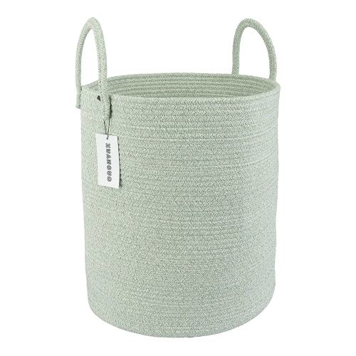Cotton Rope Laundry Basket Hamper for Clothes Woven Storage Basket for Living Room Bedroom Boho Tall Rope Baskets for Blanket Toys Pillow Towels Baby Nursery Hamper Bin green