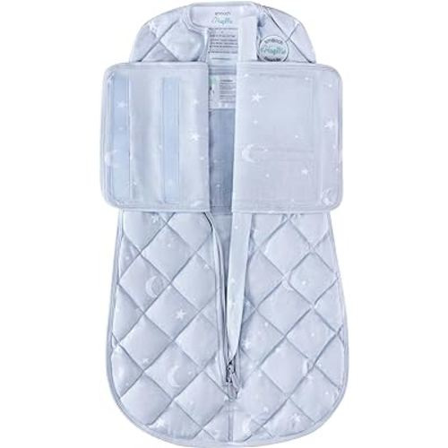 HugMe™ Weighted Baby Swaddle Blanket for 0-6 Months – Newborn/Infant Baby Sleep Swaddle Sack – 100% Organic Cotton with 2 Way Zipper Transition Swaddles – Machine Wash & Dryable – Moon & Stars