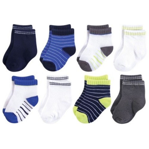 Hudson Baby Infant Boy Cotton Rich Newborn and Terry Socks, Navy Charcoal, 0-6 Months