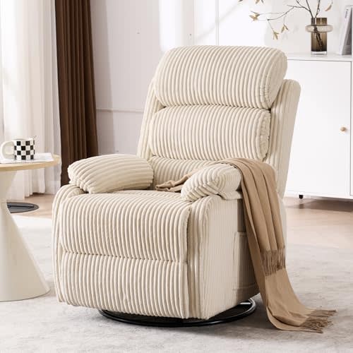 Adult 360 Rocking Recliner ChairNursery Rocker Reclining Chair with Side Pocket, a Comfy upholstered Single Sofa Armchair. Suitable for Living Room, Bedroom Nursing use, Velvet Fabric in Beige
