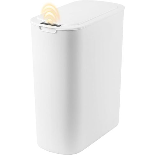 Touchless Bathroom Small Trash Can with Lid 6 Gallon Smart Motion Sensor Electric Waterproof Garbage Can for Kitchen,Bedroom, Office, Living Room,White