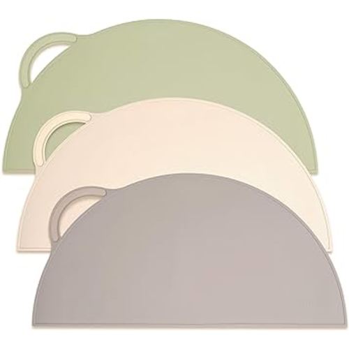 Upward Baby Silicone Suction Mat - Set of 3 Non Slip Silicone Mat - Baby Led Weaning - Kids Placemat for Dining Table High Chair - Toddler Feeding Supplies for Eating - Baby Placemats for Restaurants