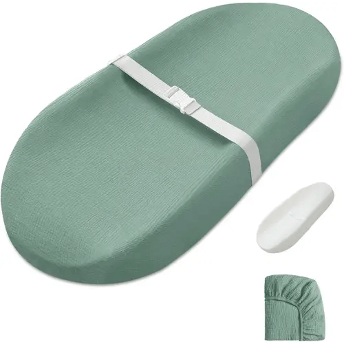 Blissful Diary Muslin Baby Changing Pad with Waterproof Lining Foam, Diaper Changing Table Pad with Cover for Dressers (Roman Green, Avocado)