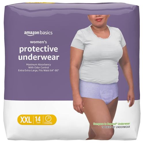 Amazon Basics Incontinence Underwear for Women, Protective, Disposable, Postpartum, Maximum Absorbency, XX-Large, Lavender, 14 Count