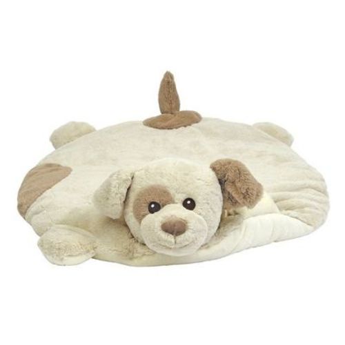 Bearington Baby Lil' Spot Belly Blanket, Beige Puppy Dog Plush Stuffed Animal Tummy Time Play Mat 30" X 30"