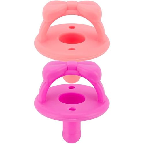 Itzy Ritzy Silicone Pacifiers for Newborn - Sweetie Soother Pacifiers Feature Collapsible Handle & Two Air Holes for Added Safety; for Ages Newborn and Up, Set of 2 in Guava & Dragon Fruit