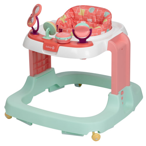 Safety 1st Portable Baby Walker, Ready, Set, Walk! DX Developmental, Adjustable & Foldable, Coral Geo