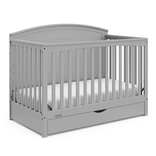 Graco Bellwood 5-in-1 Convertible Crib with Drawer (Pebble Gray) - GREENGUARD Gold Certified, Full-Size Storage Drawer, Converts to Toddler Bed and Full-Size Bed