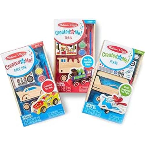 Melissa & Doug Decorate-Your-Own Wooden Craft Kits Set - Plane, Train, and Race Car