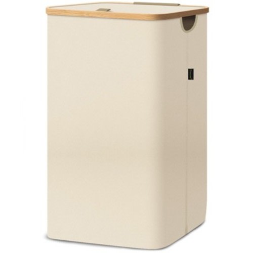 HOMLUX 2.8bu Laundry Hamper with Lid, Bamboo Pull Handles, Internal Support, Beige