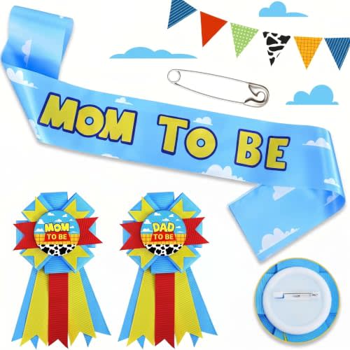 Boy Story Baby Shower Decorations Set – Mommy to Be Sash & Dad Corsage | its a boy story baby shower decorations; boy story baby shower decorations; mommy to be sash;