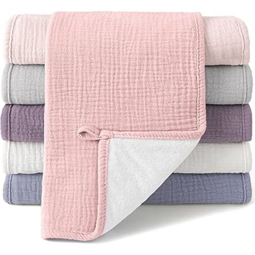 Bearmoss Muslin Burp Cloths, 100% Cotton Baby Burping Clothes, Large Extra Soft Absorbent for Unisex Newborn Boy and Girl, 20x10in, 6 Pack