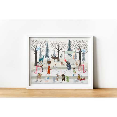 Ice hockey time - Woodland Animal Nursery Wall Art – Kids Room Print