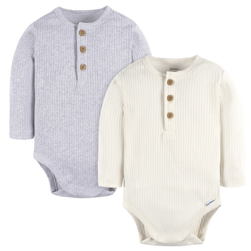 Gerber Baby Neutral Long Sleeve Bodysuits, 2-Pack, Sizes Newborn - 12 Months