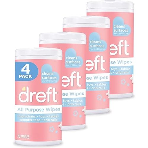 Dreft Multi-Surface All-Purpose Gentle Cleaning Wipes for Baby Toys, Car Seat, High Chair & More, 70 Count (Pack of 4)