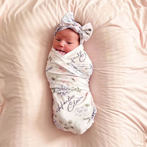 Henlees Hydrangea Personalized Baby Name Swaddle