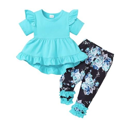 Ichigobaby Baby Girl Clothes Infant Toddler Girl Outfit Long Sleeve Shirts Top Rufffle Pants Little Girls Clothes