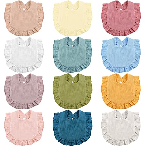 JaGely 12 Pieces Baby Muslin Bibs Bandana Drool Bibs for Boys and Girls Soft Adjustable Baby Cotton Teething and Drooling for Toddler Infant